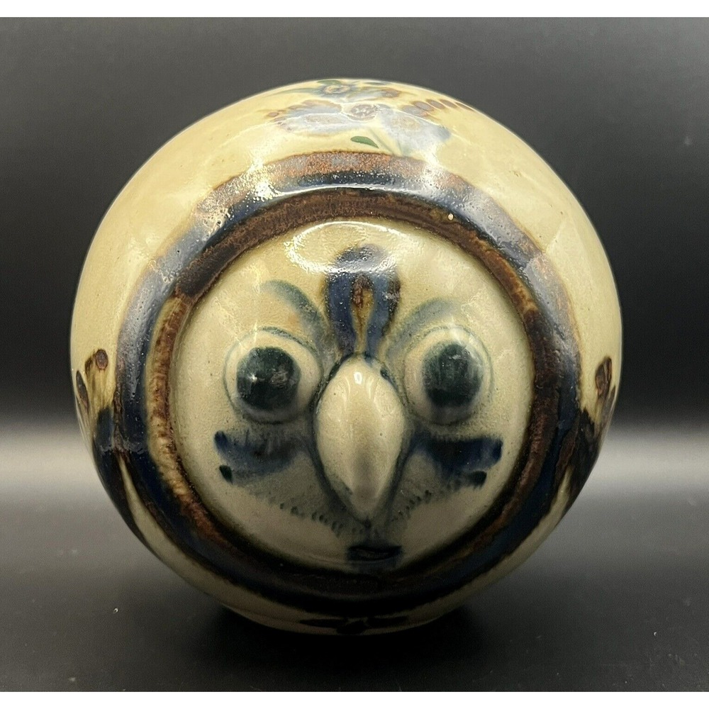Jorge Wilmot OWL Large Round Hand-Painted Figurine 6" Folk Art Mexico ~ SIgned